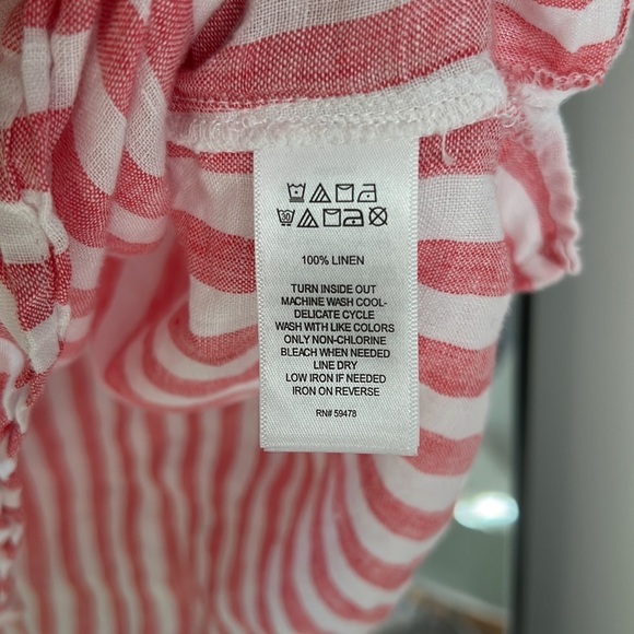 Christian Siriano Red and White Short Sleeve 100% Linen Top size M - Picture 5 of 6